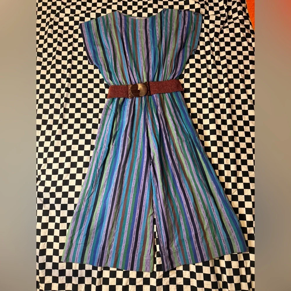 Vintage Striped Multi-Color Wide-Leg Jumpsuit - Picture 1 of 4